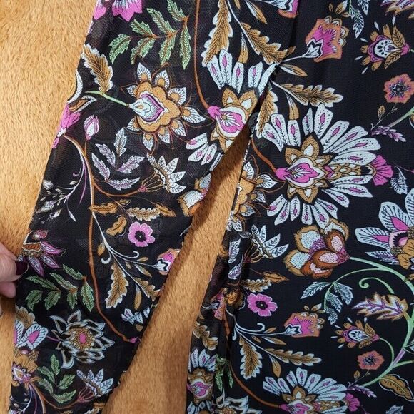 JANE + DELANCEY Top Womens Medium Black Floral Button Up Mesh Sheer Sleeve - Picture 3 of 8
